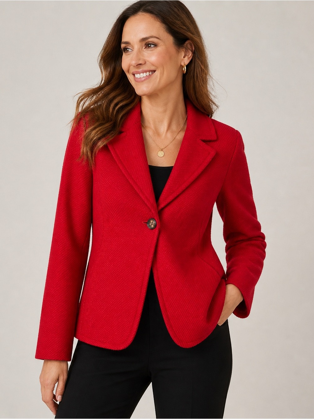 Talbots Petites 12P Red Wool Blend Blazer Jacket Classic Tailored Lined Career